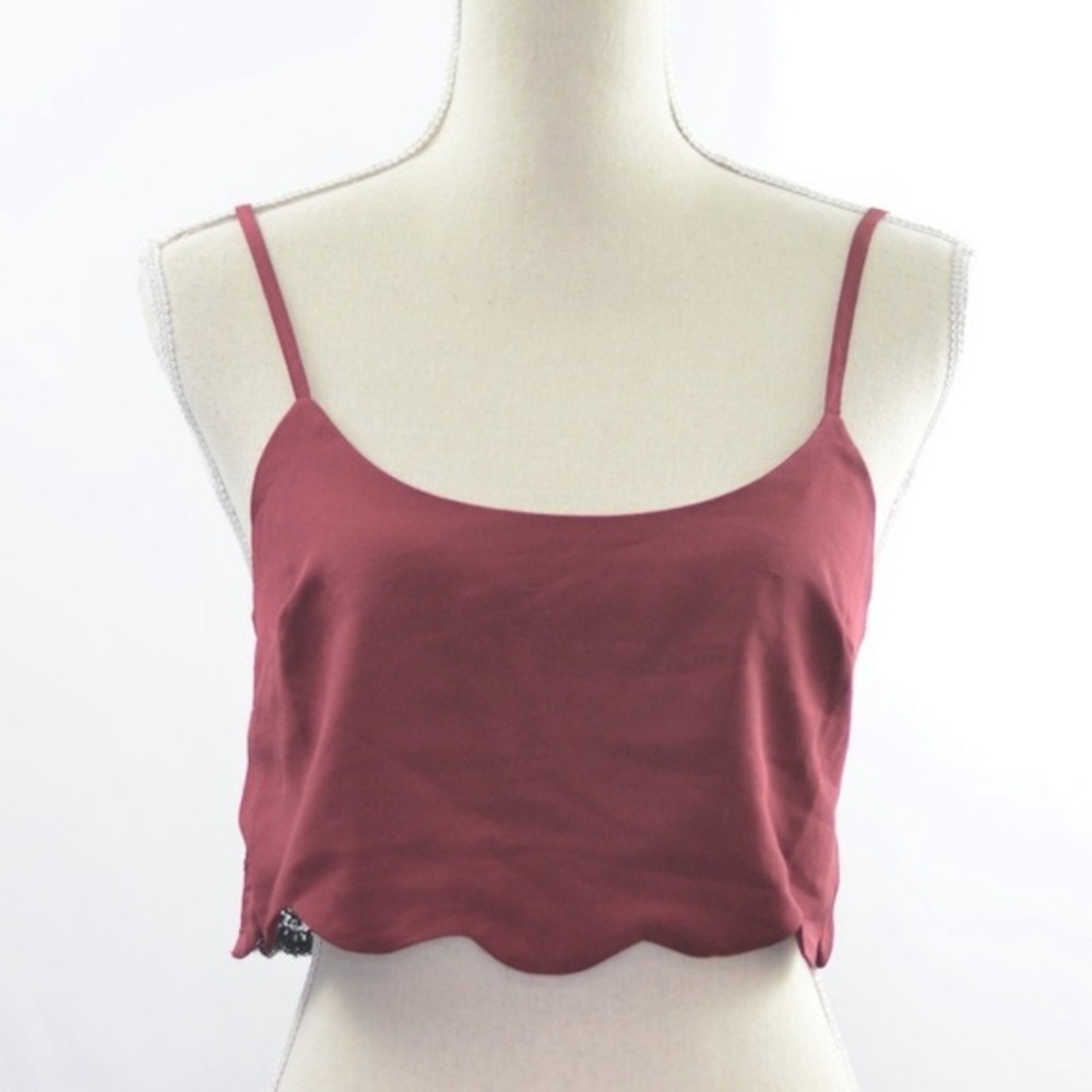 Free people red scalloped lace crop top tank cami
